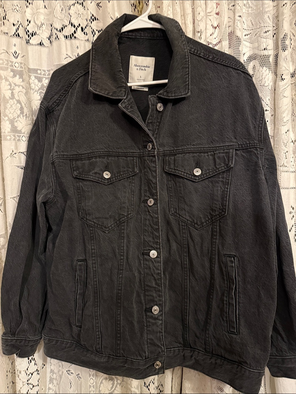 Abercrombie & Fitch Women's Charcoal Black Denim Trucker Jacket